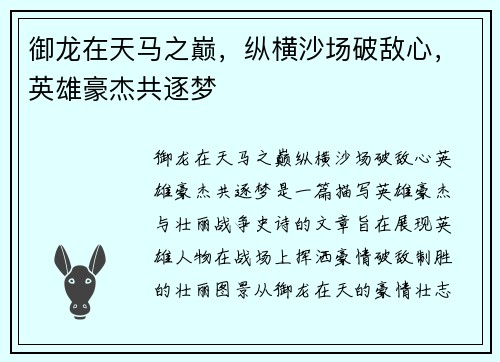 御龙在天马之巅，纵横沙场破敌心，英雄豪杰共逐梦